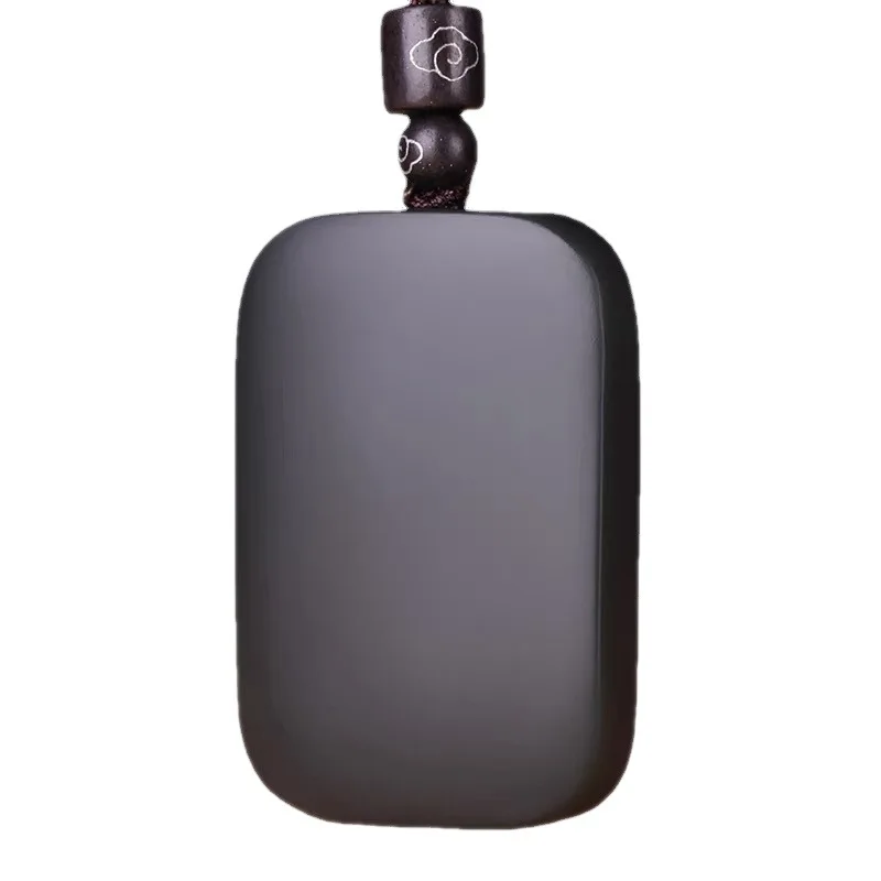 Natural Nephrite Jade Black Blank Pendants With Rope Chain Hetian Jade Rectangular Charms Necklace Men Women Lucky Amulets Gifts