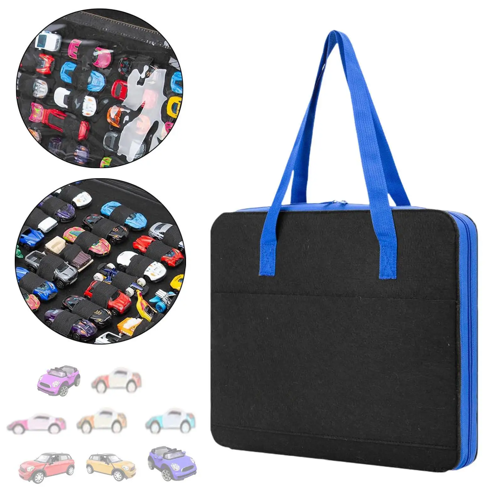 Felt Storage Tote for Toy Car Collection Portable Organizer Case with Elastic Straps Holds