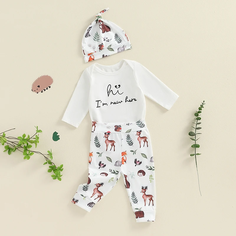 Newborn Baby Girls Pants Sets Long Sleeve Letter Romper and Floral Pants Suit 3Pcs Fall Outfits Clothes Set