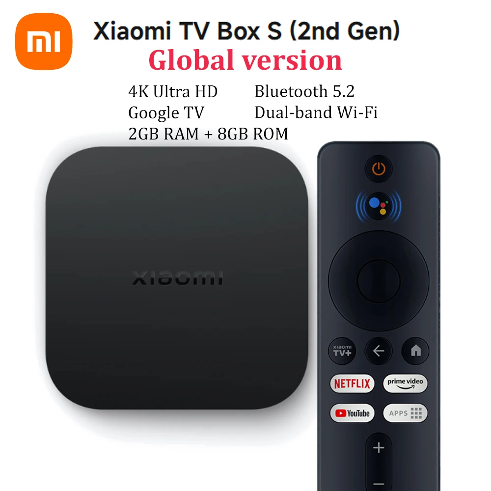 

Xiaomi TV Box S 2nd Gen Mi Box 4K Ultra HD 2GB RAM + 8GB ROM Bluetooth IR Remote Control Android Google TV Google Assistant