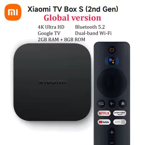Xiaomi TV Box S 2nd Gen Mi Box 4K Ultra HD 2GB RAM + 8GB ROM Bluetooth IR Remote Control Android Google TV Google Assistant