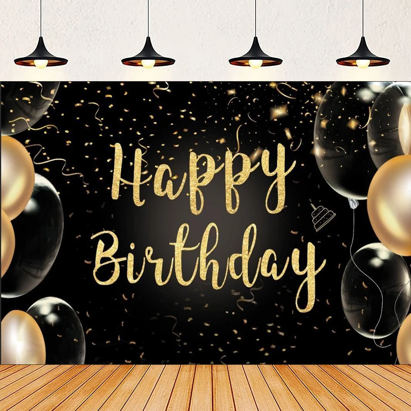 Photography Backdrop Golden Balloons Glitter Bokeh Happy Birthday Party Decor Banner Background Photo Studio Props