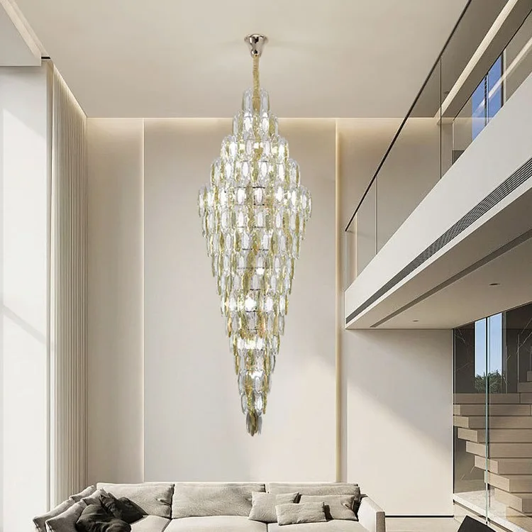 Light luxury crystal high-end villa living room lamp new hollow rotating duplex staircase chandelier