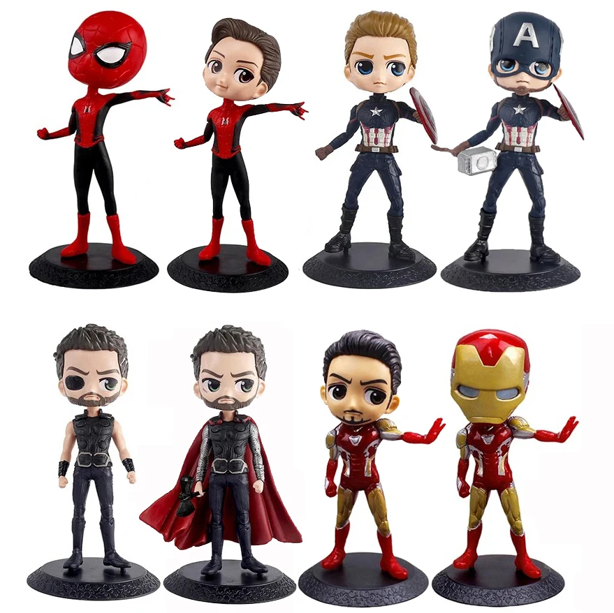 15cm Miniso Anime Cartoon Marvel Avengers Spider-Man Iron Man Captain America Thor Car Action Figure Model Children Toys Dolls