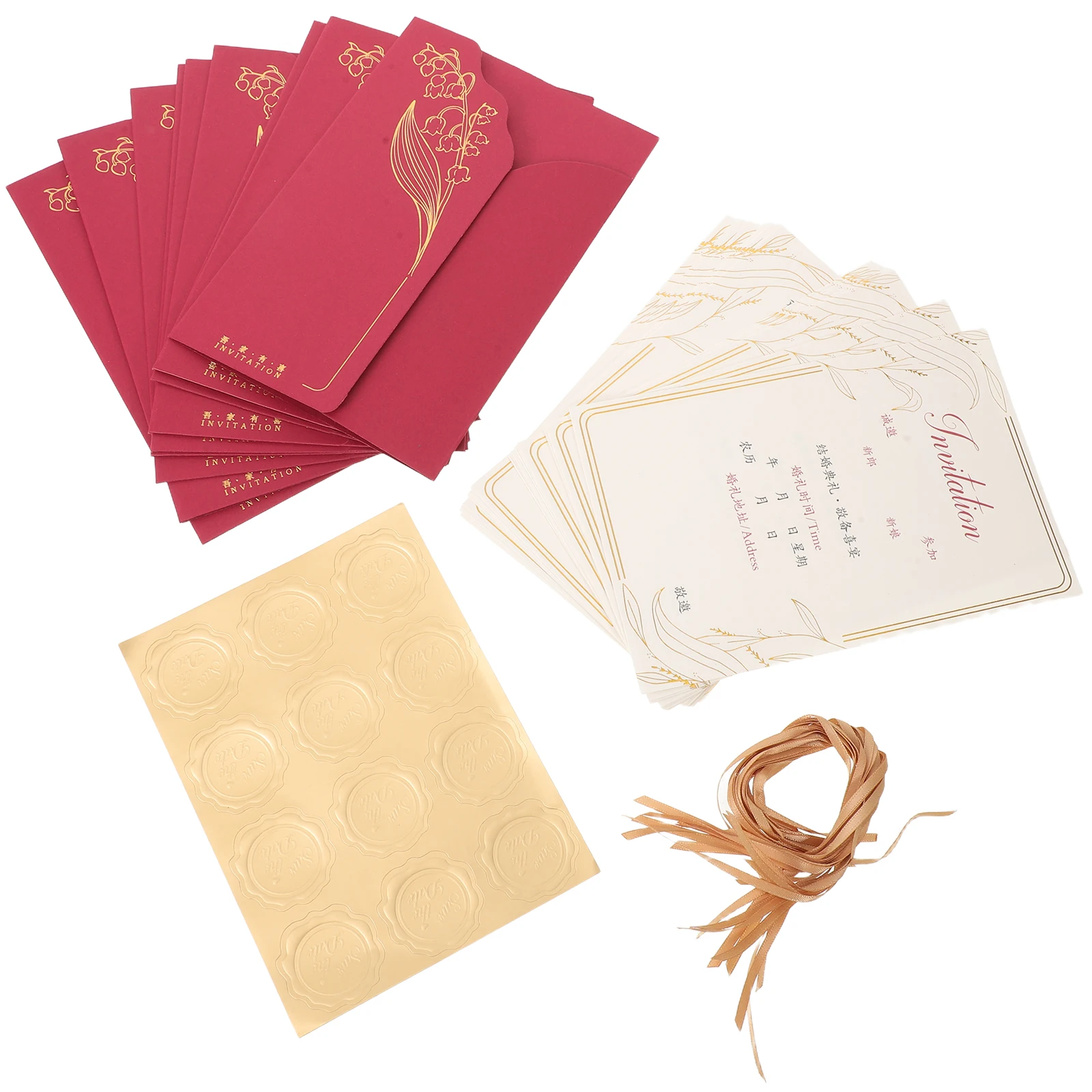 

20Pcs Wedding Invitation Cards Set Red Foil Chinese Inspired Formal Event Banquet Cards for Bridal Shower