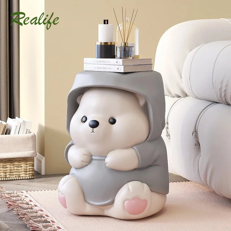 

Realife Home Cute Painted Bear Resin Fiberglass Floor Decoration Tea Table Home Light Luxury Accessories Living Room Sofa Stool