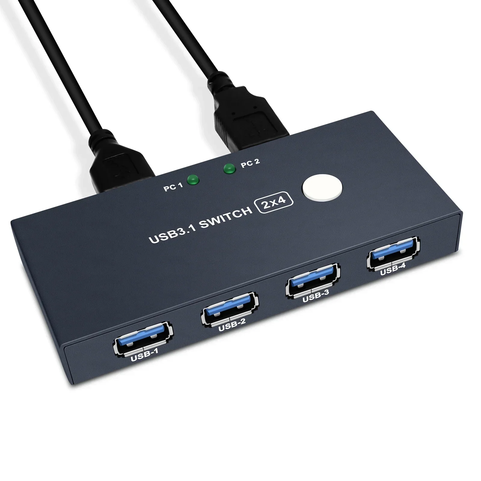 4-Port Peripheral Switch. Seamlessly Switch Between 2 Computers Using Quality USB 3.0 Male Cords