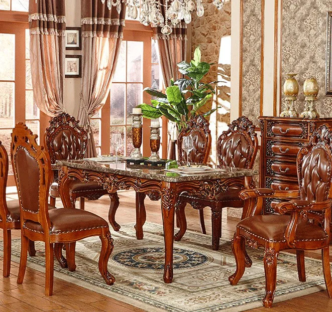 

Home Dining Room Furniture Rectangle Carving Luxury Marble Dining Table