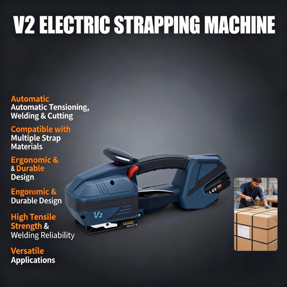 V2 Electric Strapping Machine Heavy Duty Battery Powered Tensioner Automatic Welding Banding Tool for PP PET Pallet Wrapper