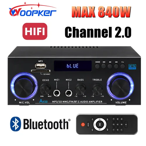 Woopker AK50 amplificador Digital HiFi canal 2,0 Bluetooth sonido envolvente AMP potencia máxima 840W altavoz para el hogar coche BT5.0 Audio AMP