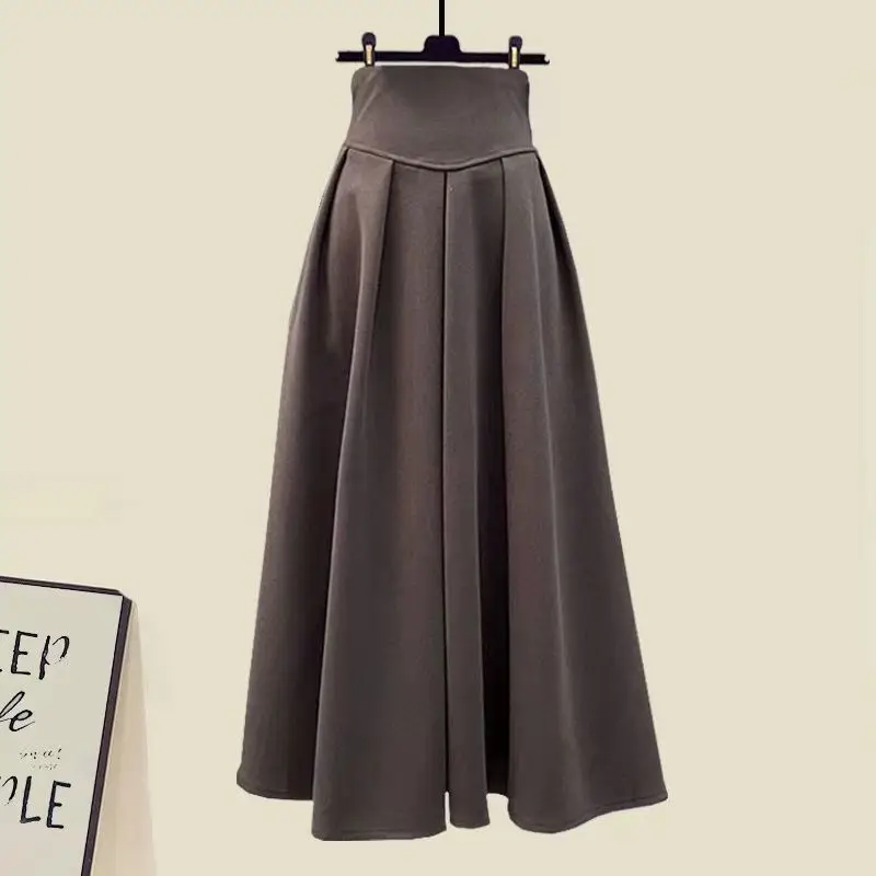 Korean Fashion Casual Skirt Sets Knitted Pullover+ Slim Umbrella Skirt Two Piece Set Plus Size Clothing