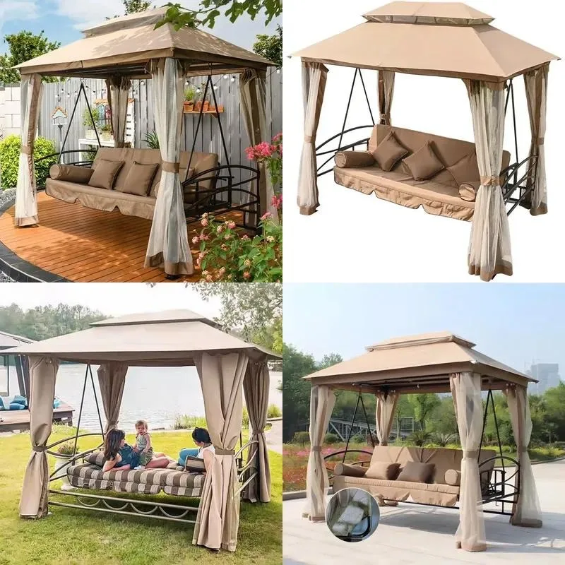 Outdoor Gazebo with Swing Chair Patio Leisure Awning for Garden Balcony Farmhouse