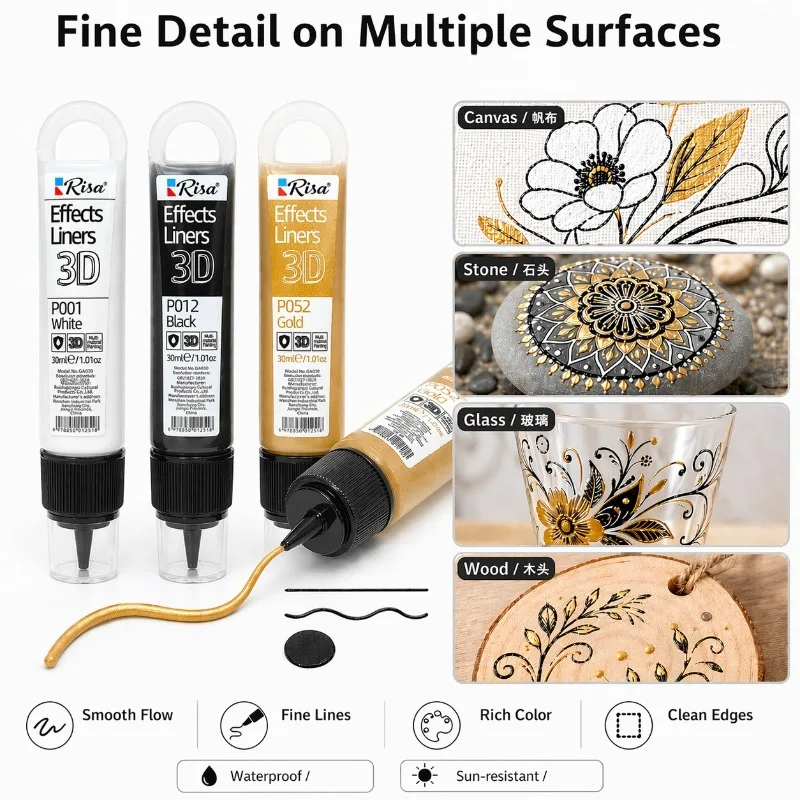 30ml Acrylic Paint 3D Outliner Pen Waterproof DIY Graffiti Pigment For Glass Ceramic Rock Painting Hand Art Creation