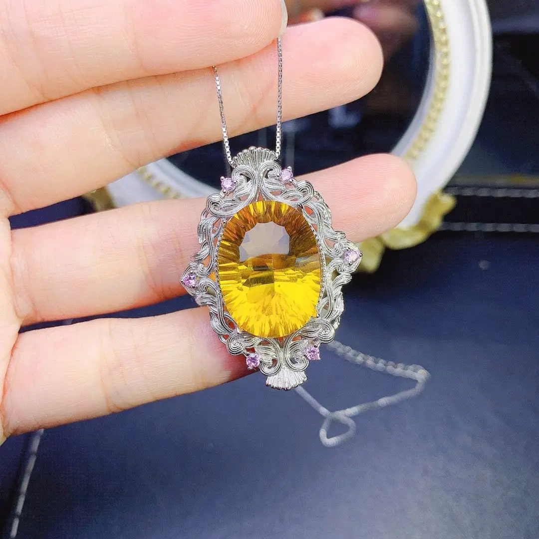 

ZECAA Citrine 925 Fine Jewelry Woman Citrine Pendant With Natural Citrine Gemstone 15*20mm S925 Silver Lady Citrine Pendant