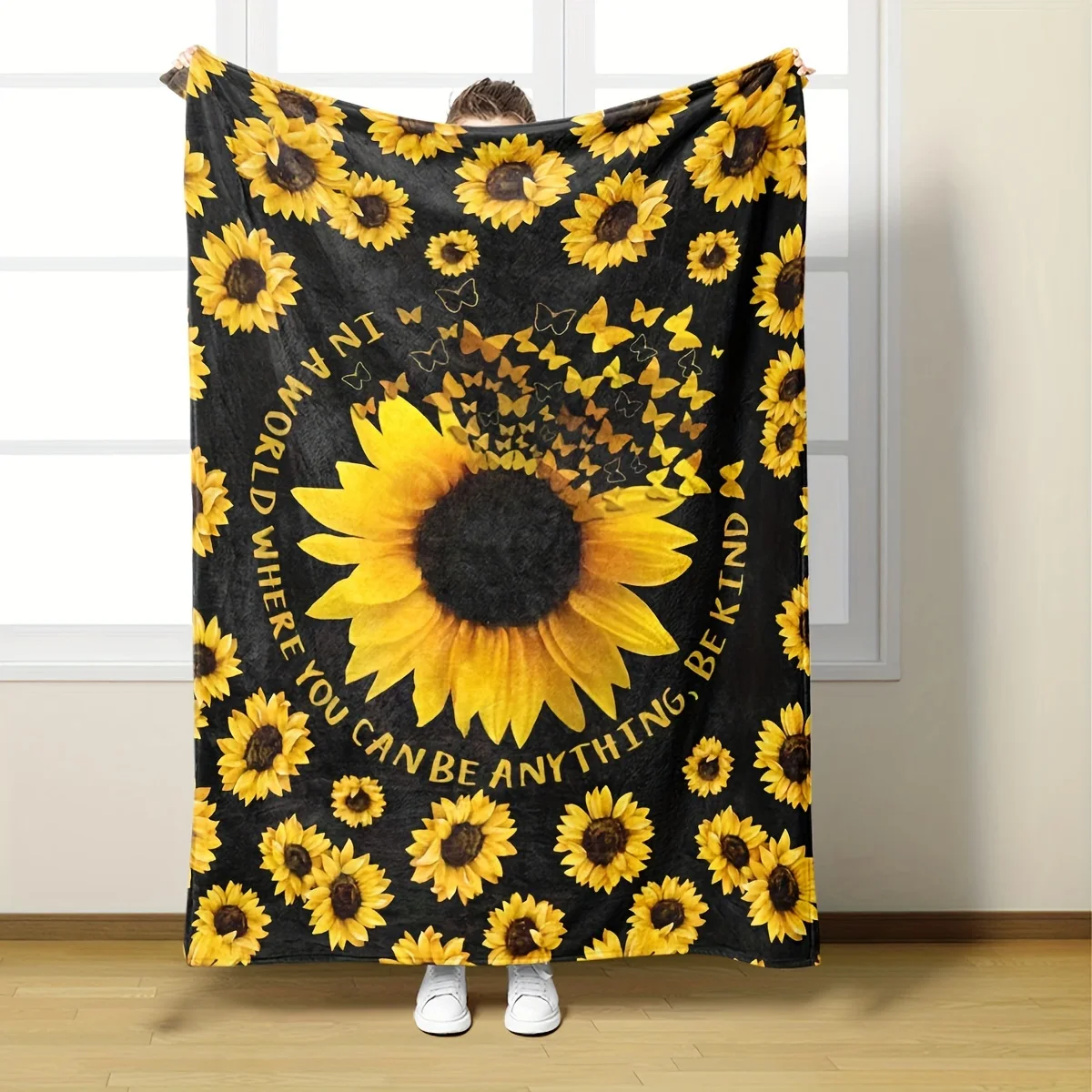 Cozy Flannel Throw Blanket Versatile Sunflower Print, Perfect for Couch, Bed, Office & Travel Gift Idea, Cute Blanket