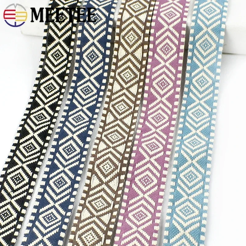 3/5/10Meters Meetee 38mm Colorful Jacquard Cotton Webbing Strap Ribbon Canvas Bag Shoulder Straps Clothing Band Sewing Accessory