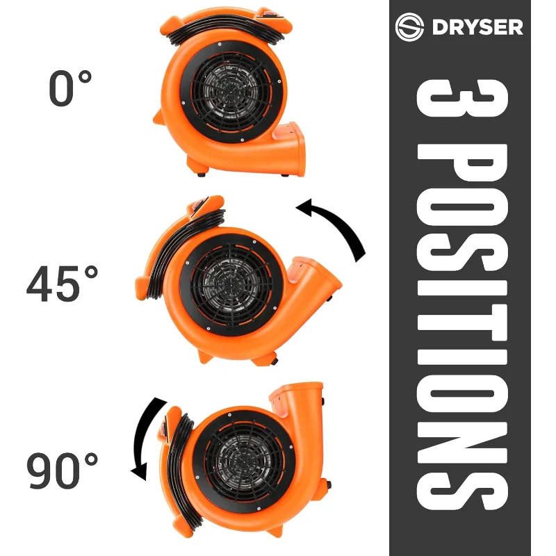 Dryser Air Mover Сушилка для ковров 2-скоростной промышленный напольный вентилятор 1/2 л.с. - Оранжевый вентилятор для сушки ковров Напольный вентилятор