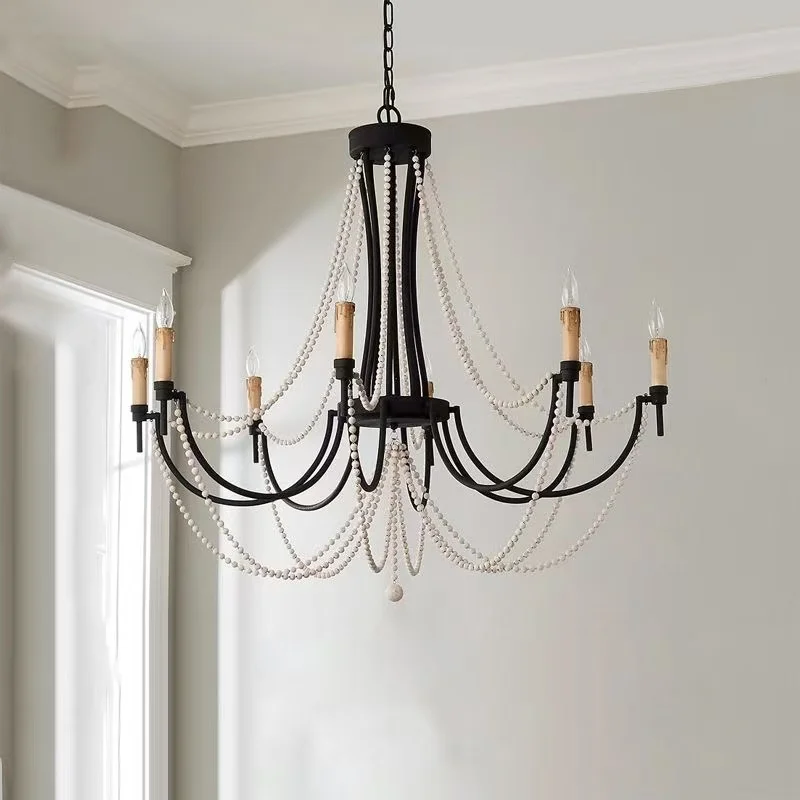 American retro living room bedroom dining room lamps, French country pastoral homestay dining room antique candle chandelier