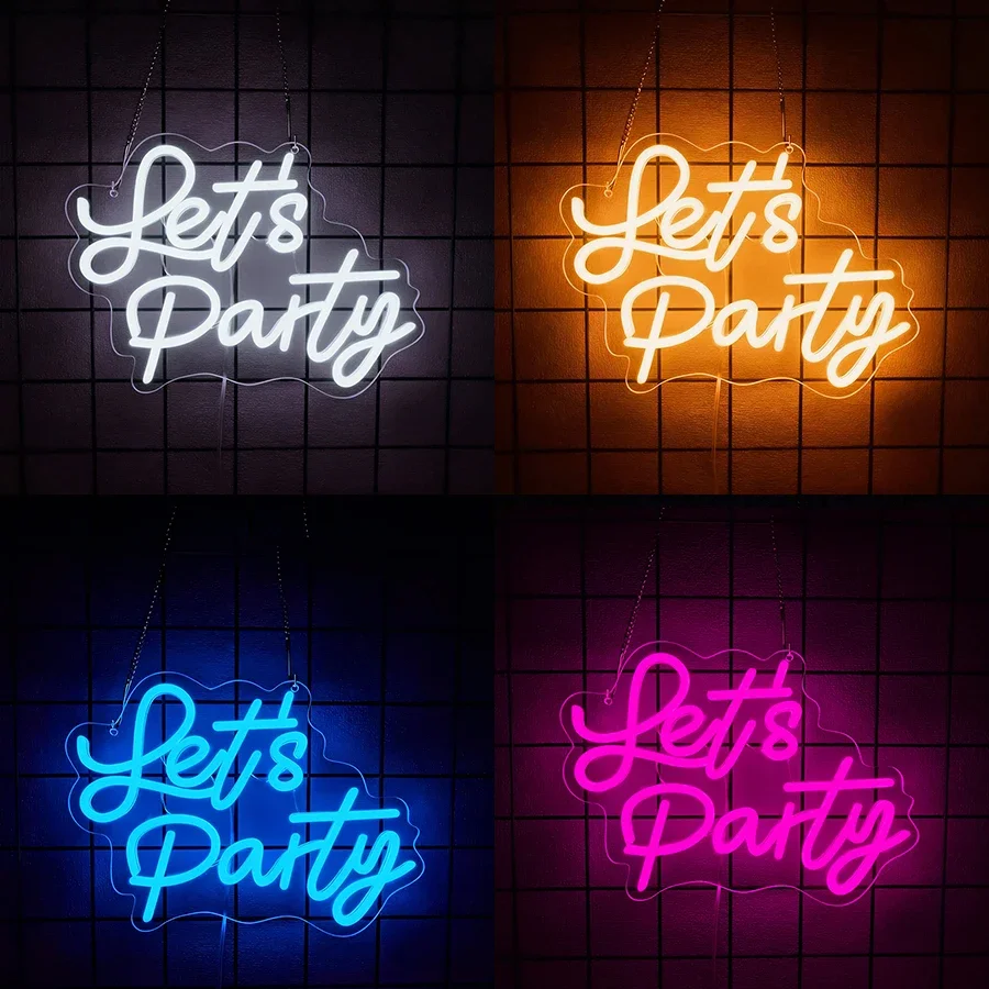 LED Neon Light for Bachelorette, Engagement, Birthday, Wedding & New Year Eve Party Decor Let's Party Neon Sign for Wall Decor
