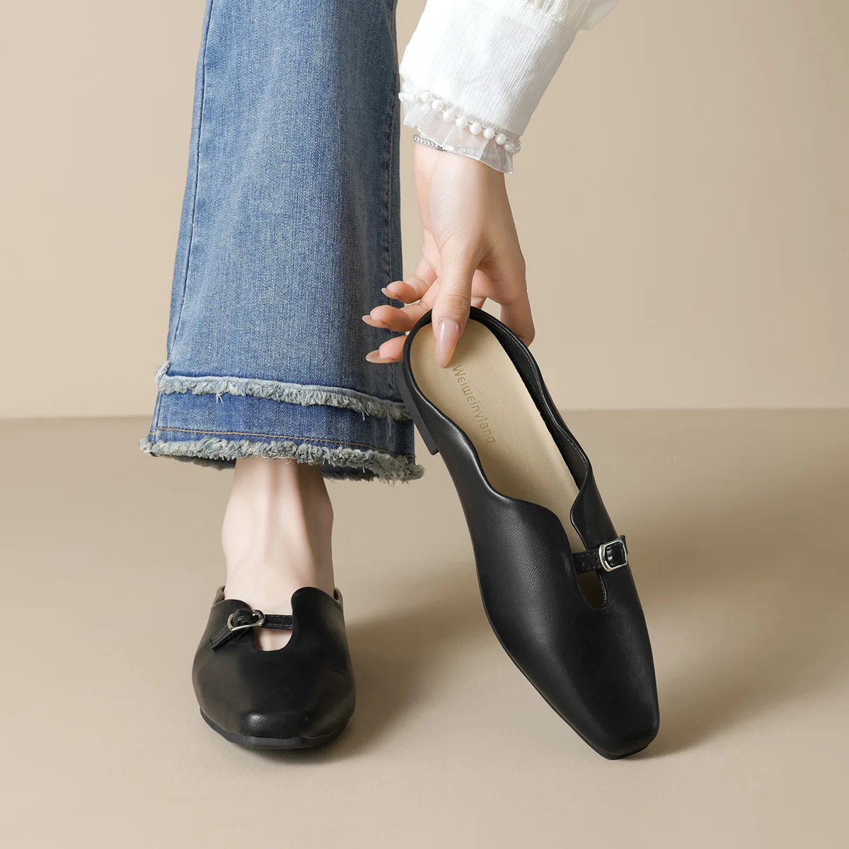 

Gorasion Flat Shoes Women Square Toe Slippers Elegant Concise Slingback Sandals Women Summer Outdoor Mules Female Handmade Shoes