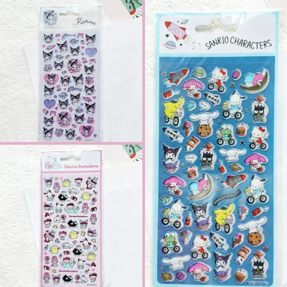 Genuíno sanrio olá kitty adesivo kuromi cinnamoroll melodia pochacco brinquedo dos desenhos animados decalques para scrapbook guitarra bicicleta meninas presente