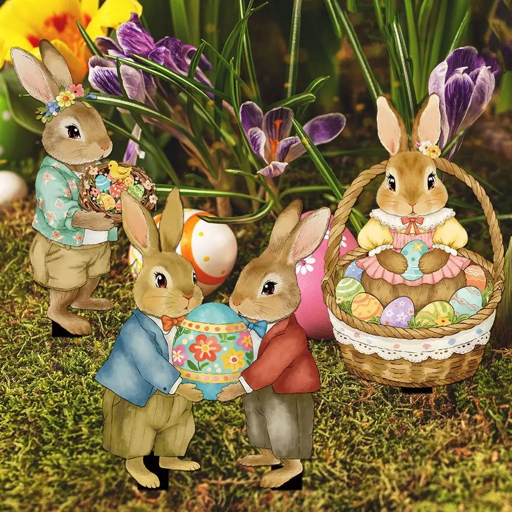 1 Set Cartoon Rabbit Easter Bunny Garden Decoration Multicolor PVC Rabbit Lawn Ornament Ornament Garden Stake Festival Supplies
