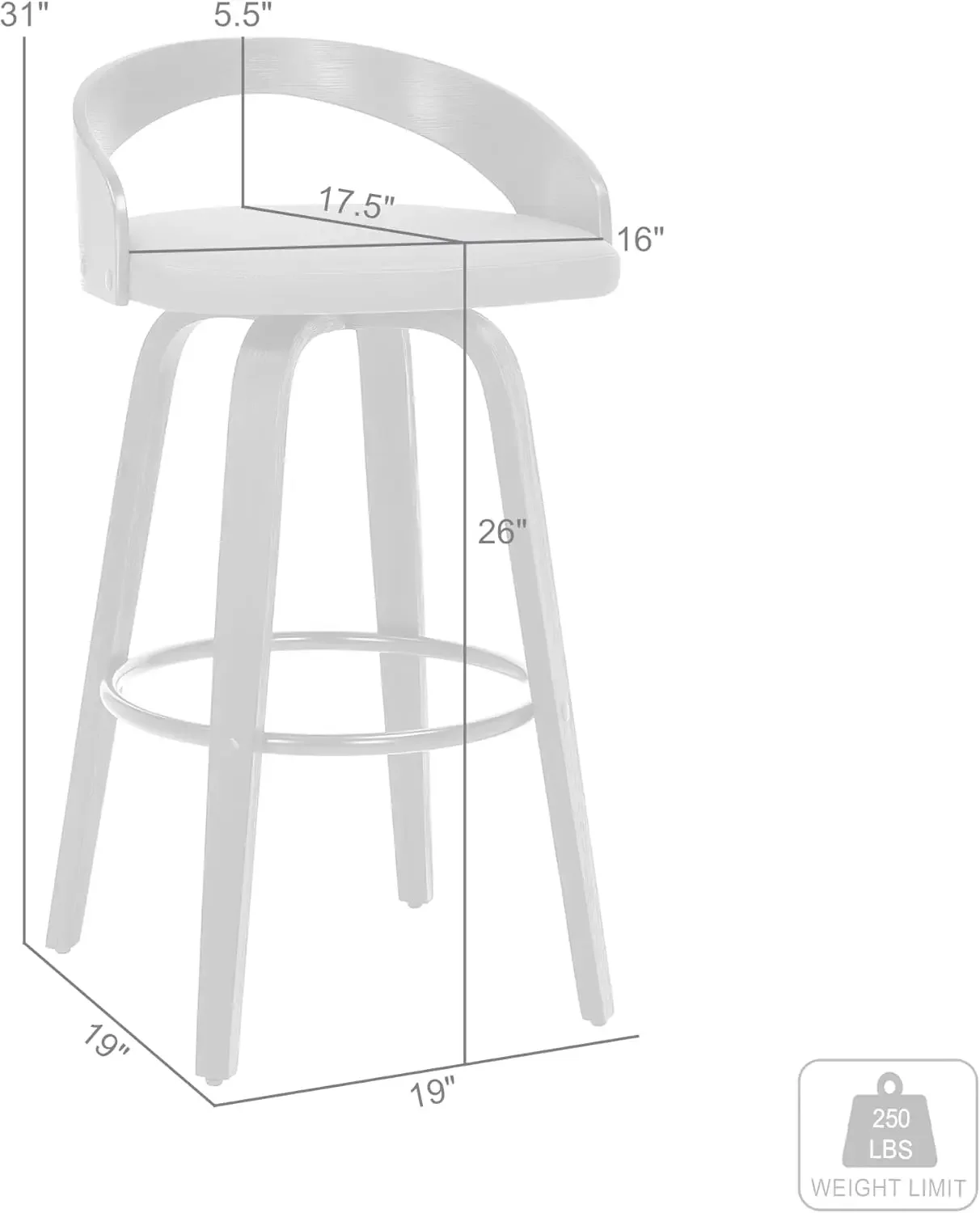 Armen Living Sonia-Tabouret de bar à cussion moderne du milieu du siècle, siège de 26 ", comptoir de l'îlot de cuisine, simili cuir marron et Waln, recommandé