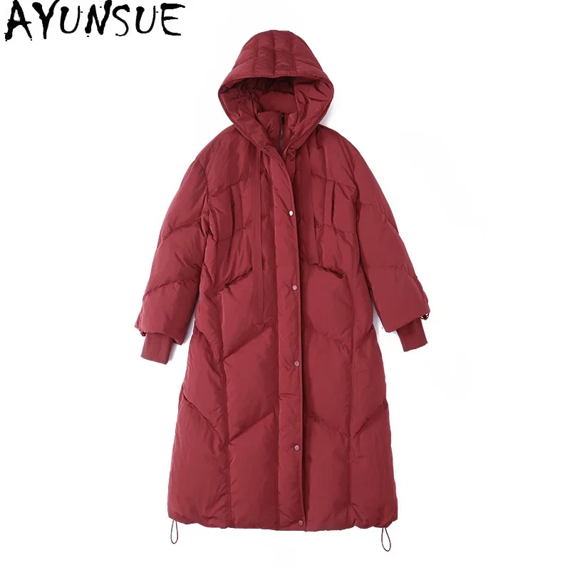 AYUNSUE Piumino in piuma d'anatra bianca Donna 2024 Capispalla oversize Piumini lunghi Cappotto caldo invernale Abbigliamento donna Пухо totoки