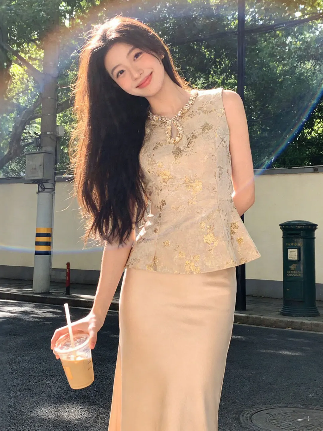 

Retro Ladylike Style Half Skirt Set Bodycon Summer Fashion Vintage Preppy Wind Women's Comfortable mid Waist Long Skirt