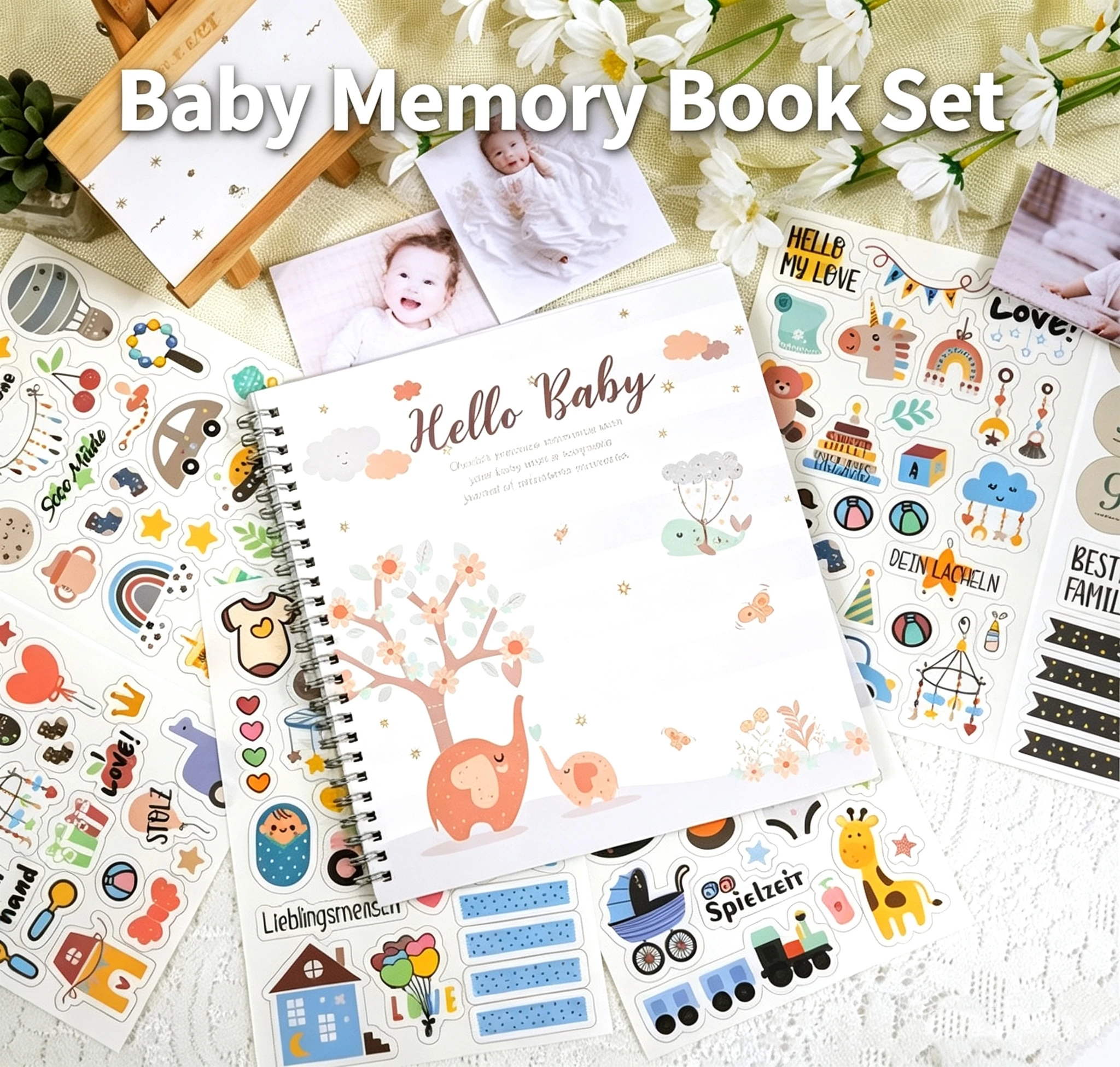 Keepsake Memory Book for Baby Boys or Girls Babies First Milestone Gender Stickers Scrapbook Journal Photo Album