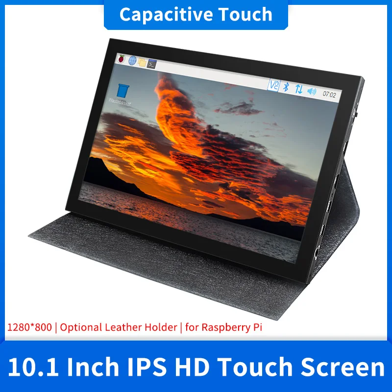 Raspberry Pi 10.1 Inch Touch Screen IPS 1280*800 HDMI-Compatible LCD Display Metal Case Leather Holder for RPI Jetson Nano PC