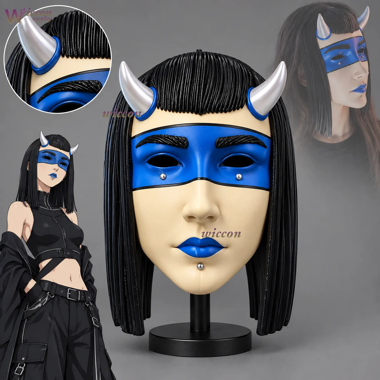 Anime Cosplay Face - Ja, Halloween-Party-Accessoires, Ganzgesichts-Cosplay-Horror-Geisha-Maske, Maskerade, lustige 3D-Maske