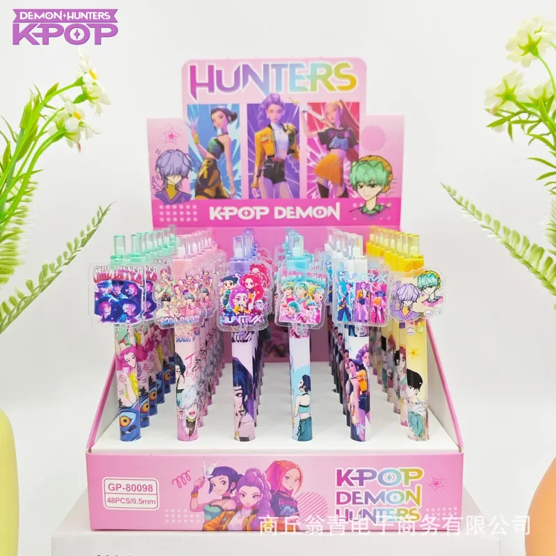 

48pcs New Anime KPop Purple Girls Paster Gel Pen Cartoon 0.5 Black Press Signature Pen Student Stationery Wholesale