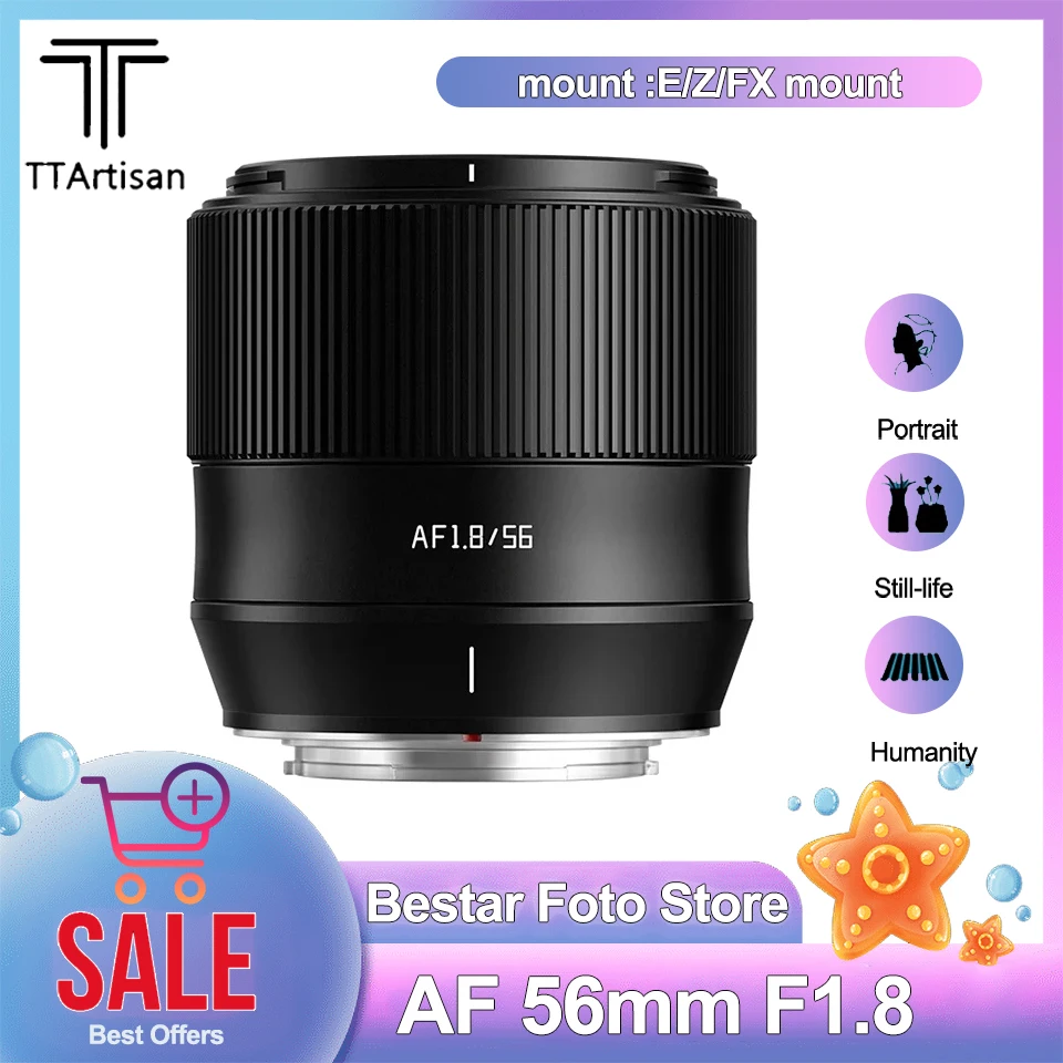 

TTArtisan AF 56mm F1.8 Large Aperture Portrait Lens with Eye Detection for Fuji X-E3 X-T5 Sony A9 ZV-E1 Nikon Z30