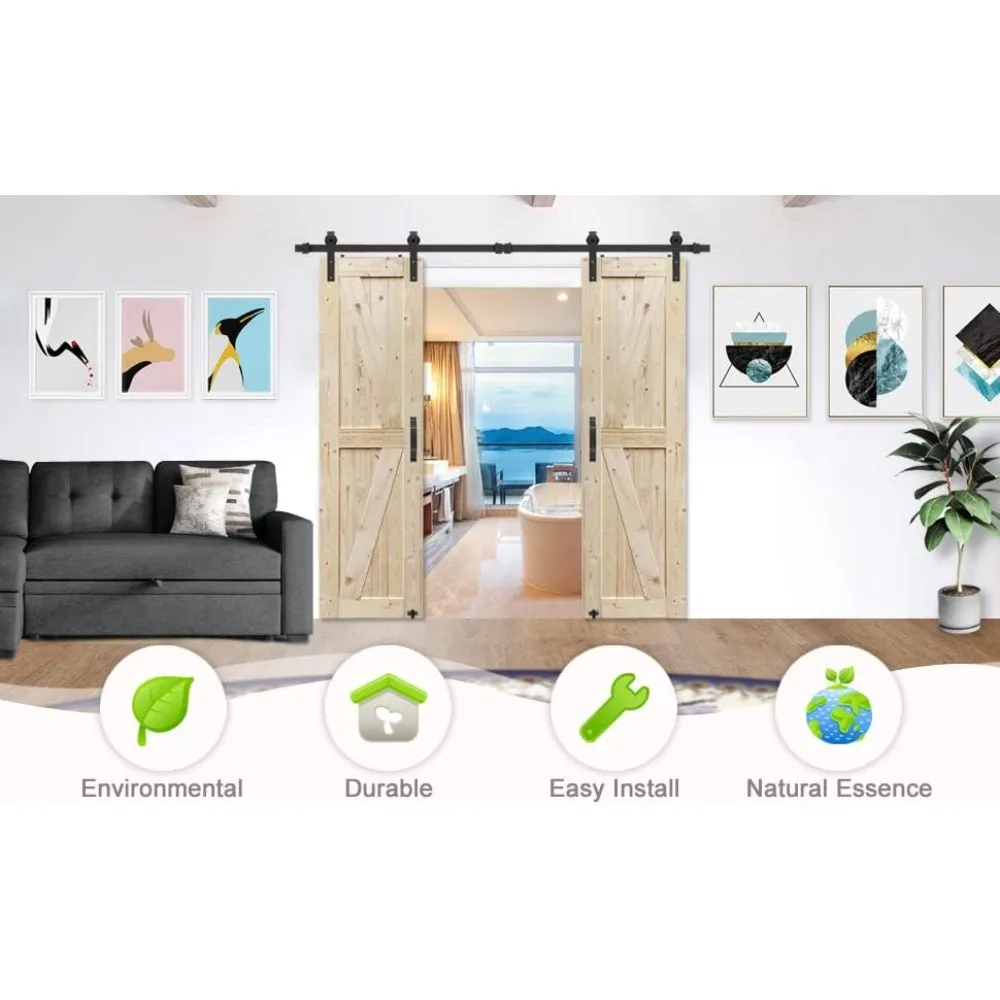 18 pollici. x 84 pollici Porta della fienile annodata con supporto incompiuto con kit hardware per porta scorrevole da 6 piedi/legno massiccio/porta scorrevole/doppie superfici