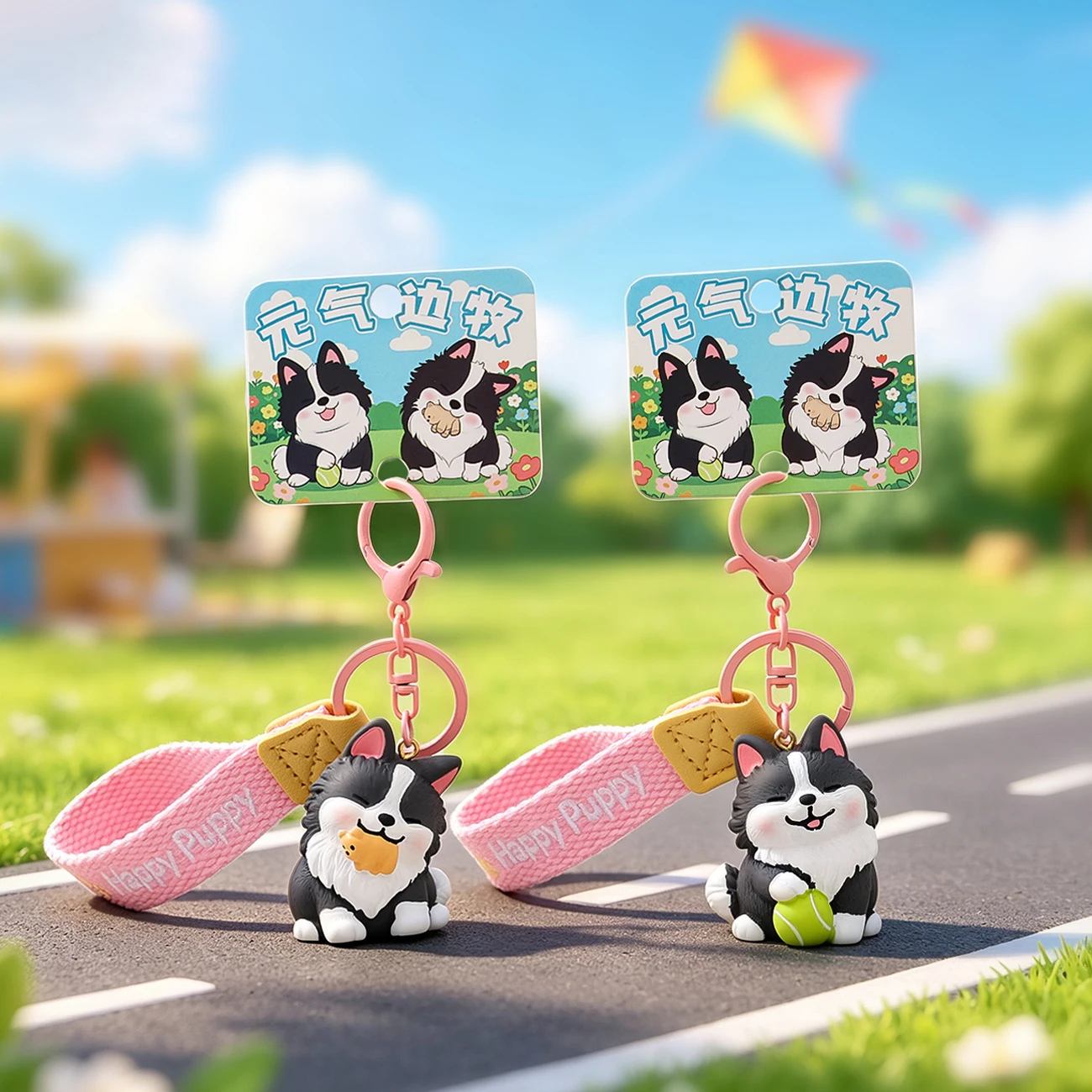Cute Border Collie Dog Keychain, Cartoon Resin Figure Pendant, Bag Ornament for Girls, Couple Small Gift