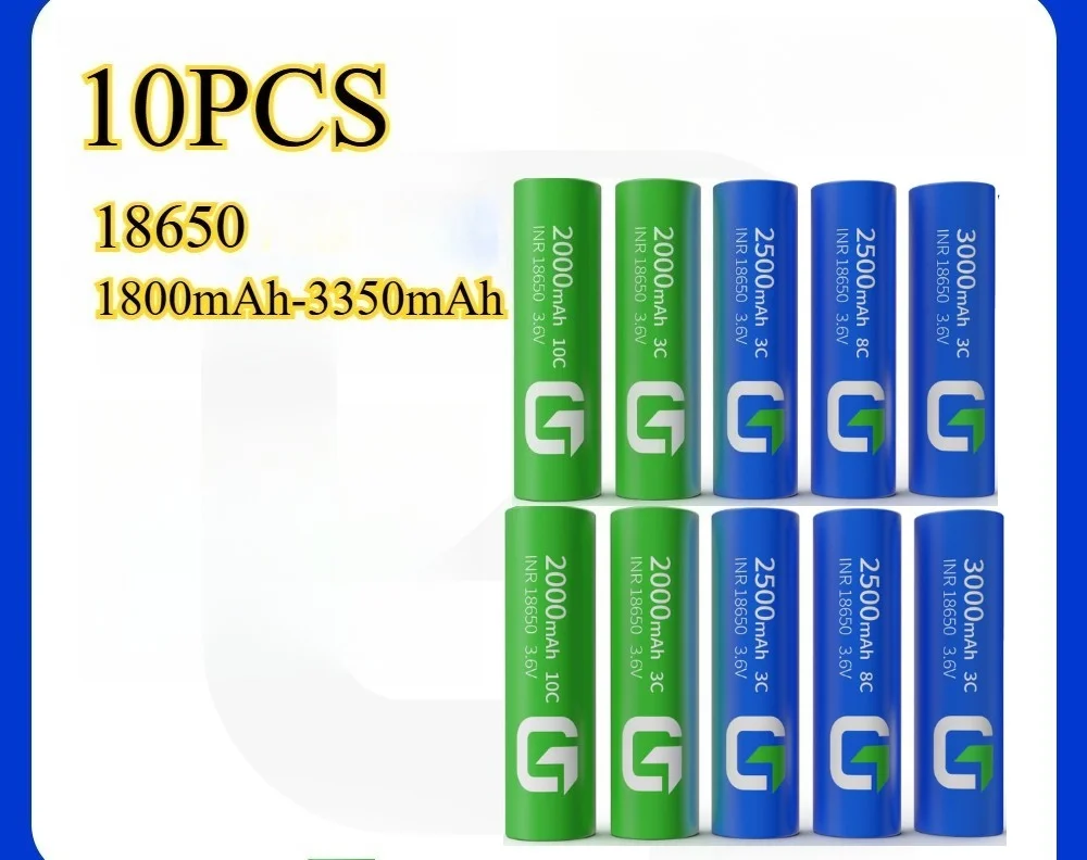 

10 шт. 18650 литий-ионный аккумулятор 3,6 В/3,7 В, аккумулятор высокой мощности для электроинструментов, 1800 мАч-3350 мАч