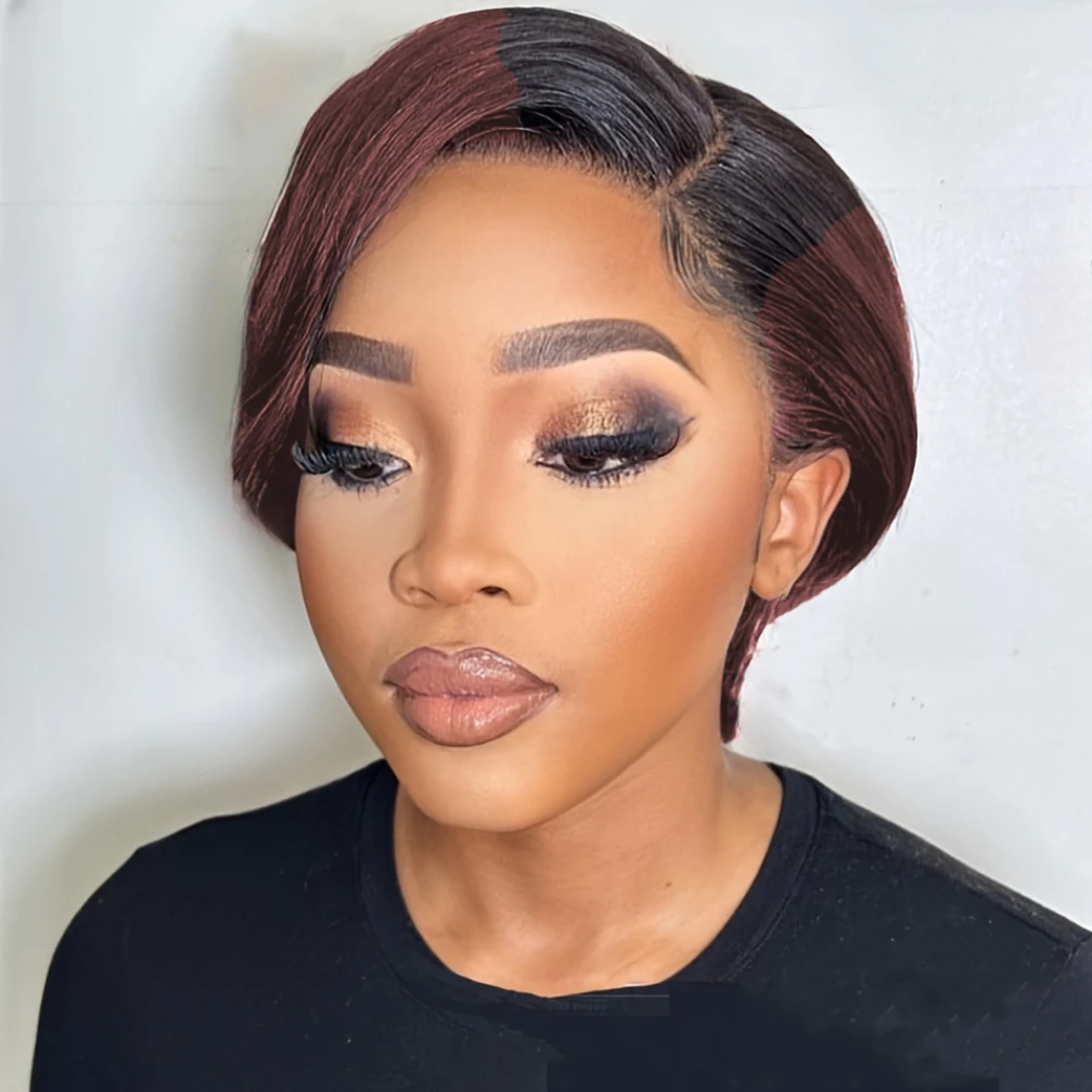 

13x4 Transparent Lace Frontal Wig Human Hair Straight Bob Wigs Pixie Cut Wig with Pre-Plucked 150% Density Wig Party Daily Use