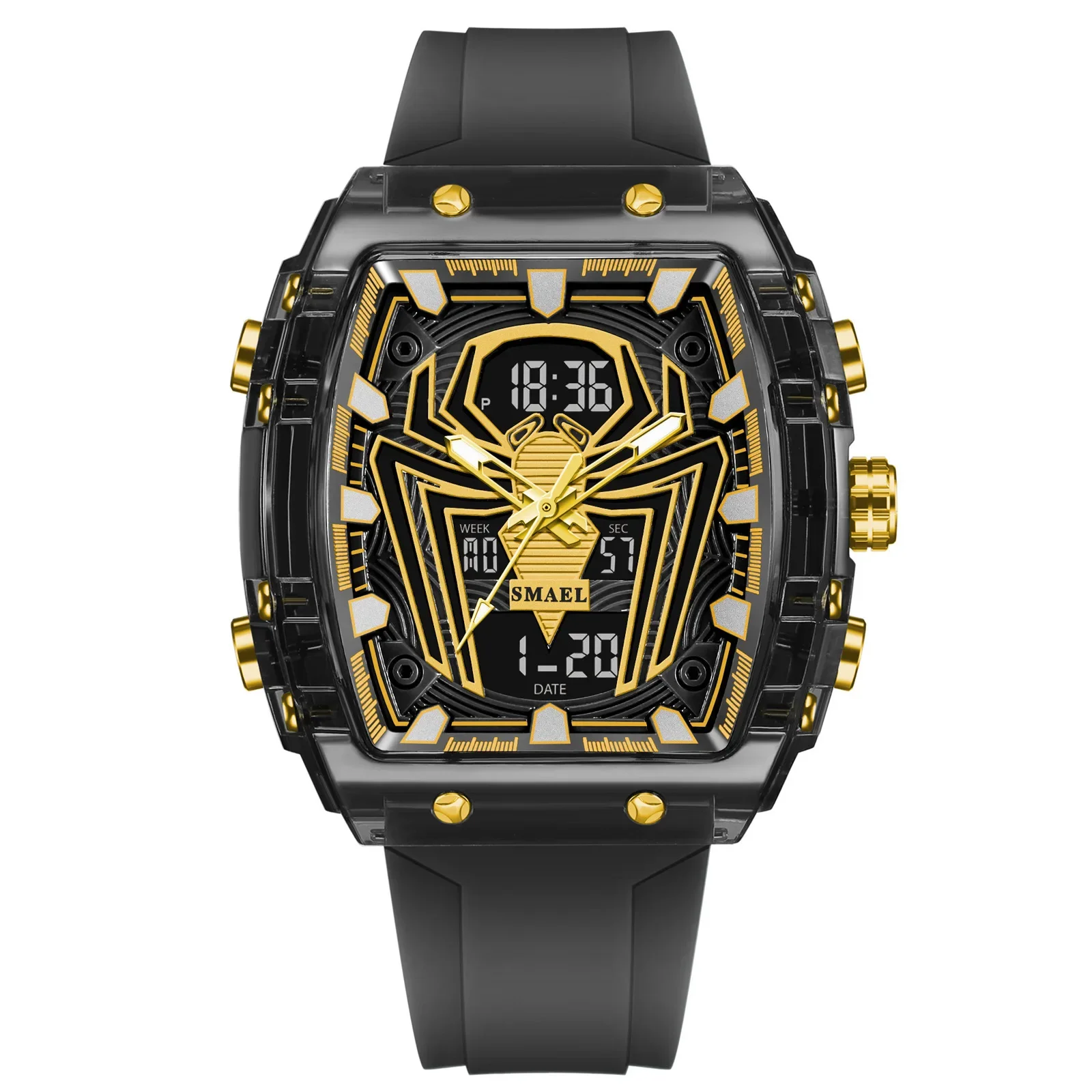 NEW SMAELMen's Watches Multifunctional Quartz Electronic Watch Spider Barrel-shaped Large Plate Design Sports Waterproof Fashion
