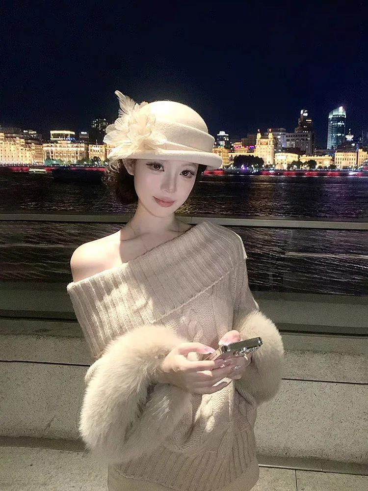 

Korean High-End Loose Slim High Collar Sweater Women's Autumn Winter New Sle Lady's Knitted Long Sve Top