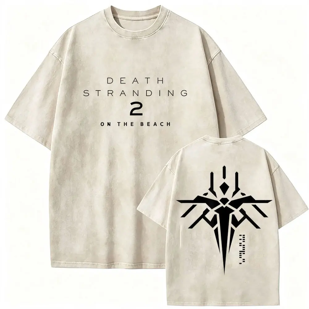 Vintage Washed Death Stranding on The Beach Logo Print T Shirt Men's Women Fashion Oversized Cotton T-shirts Game Fans T-shirt