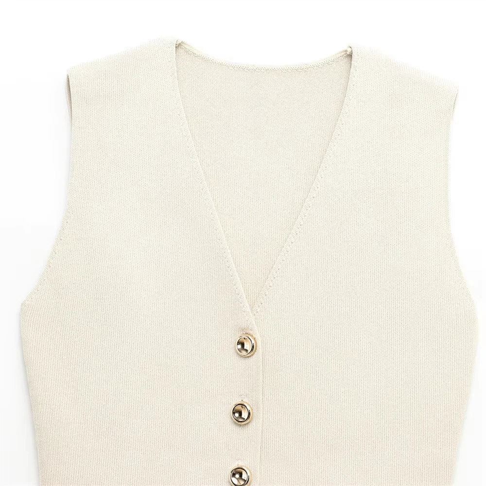 2025 Spring /Summer Newest Women's Fashion Buckle Knitted Tank Top Long Skirt Set Metal Knitted Folded conjunto dos piezas mujer