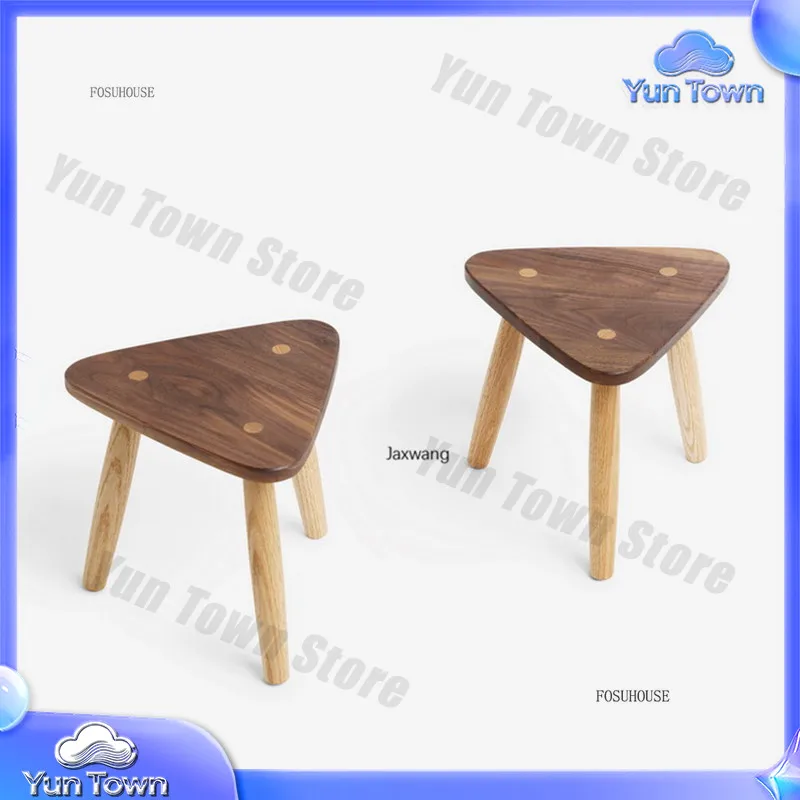 Wooden Ink Triangle Stool for Designer Living Room Triangle Black Walnut Red Oak Creative Solid Wood Three-legged Bench