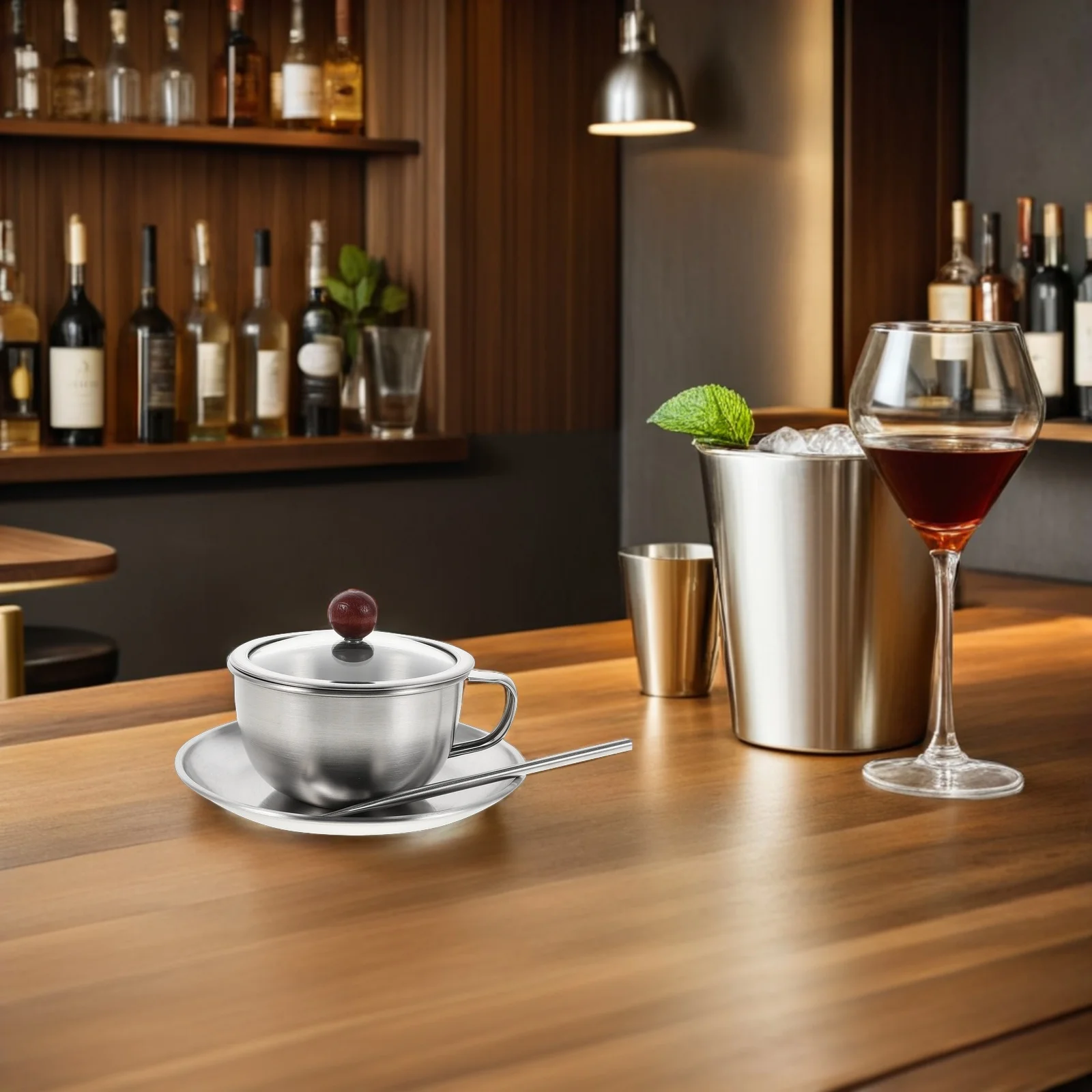 

1Set Vintage Stainless Steel Coffee Cup Saucer Set Rustic Mugs Metal Drinkware Afternoon Tea Espresso Cappuccino Latte