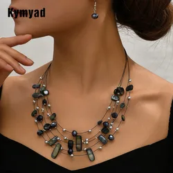 Colorful Shell Crystal Necklaces & Earrings Set For Women Multilayer Choker Necklace Women Crystal Earring Jewelry Sets