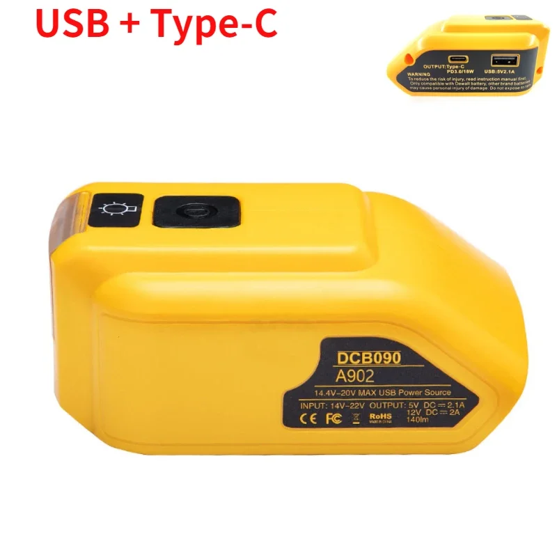 Original Replacement DCB090 Power Source Converter For Dewalt 20v Max 18V Battery Adapter With Dual USB DC 12V LED Work Light