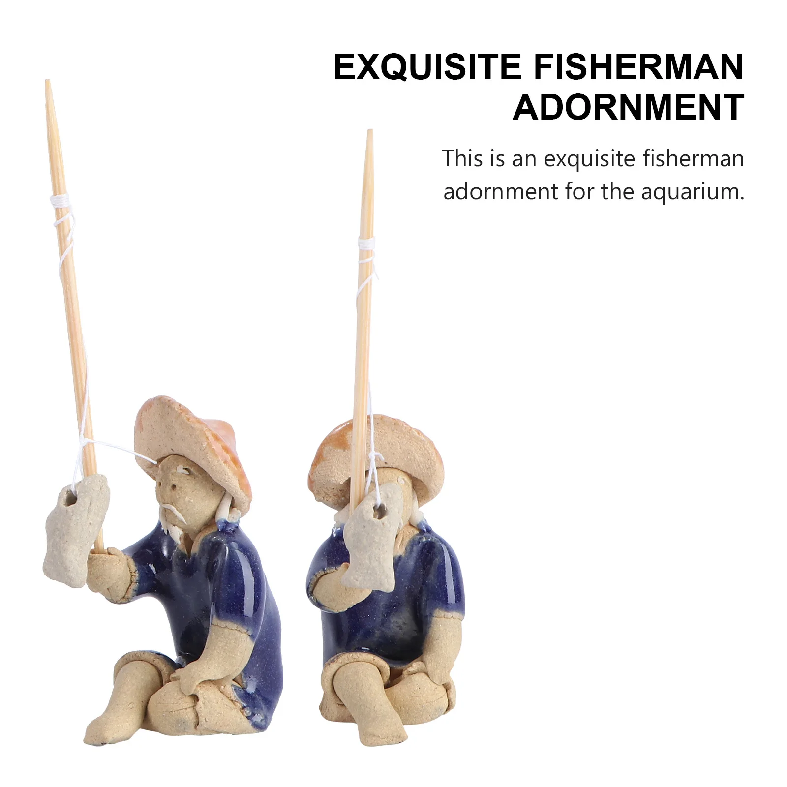 

2Pcs Fisherman Rock Aquarium Decor Creative Fishing Ornament for Bonsai Garden Sand Table Fish Tank Landscaping Premium Ceramic