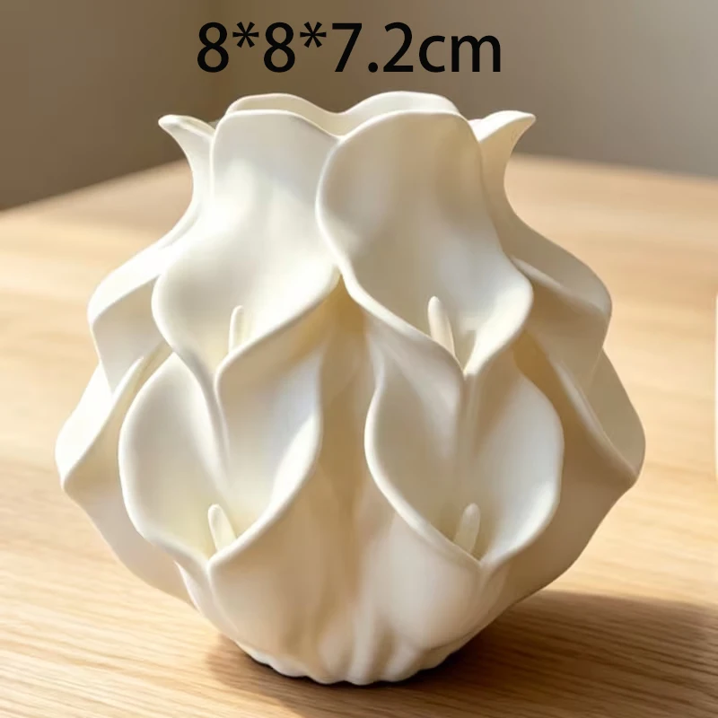 3D Printed Calla Lily Vase Black White Art Abstract Floral Bud Vase Modern Dry Flower Holder Tabletop Shelf Aesthetic Home Decor