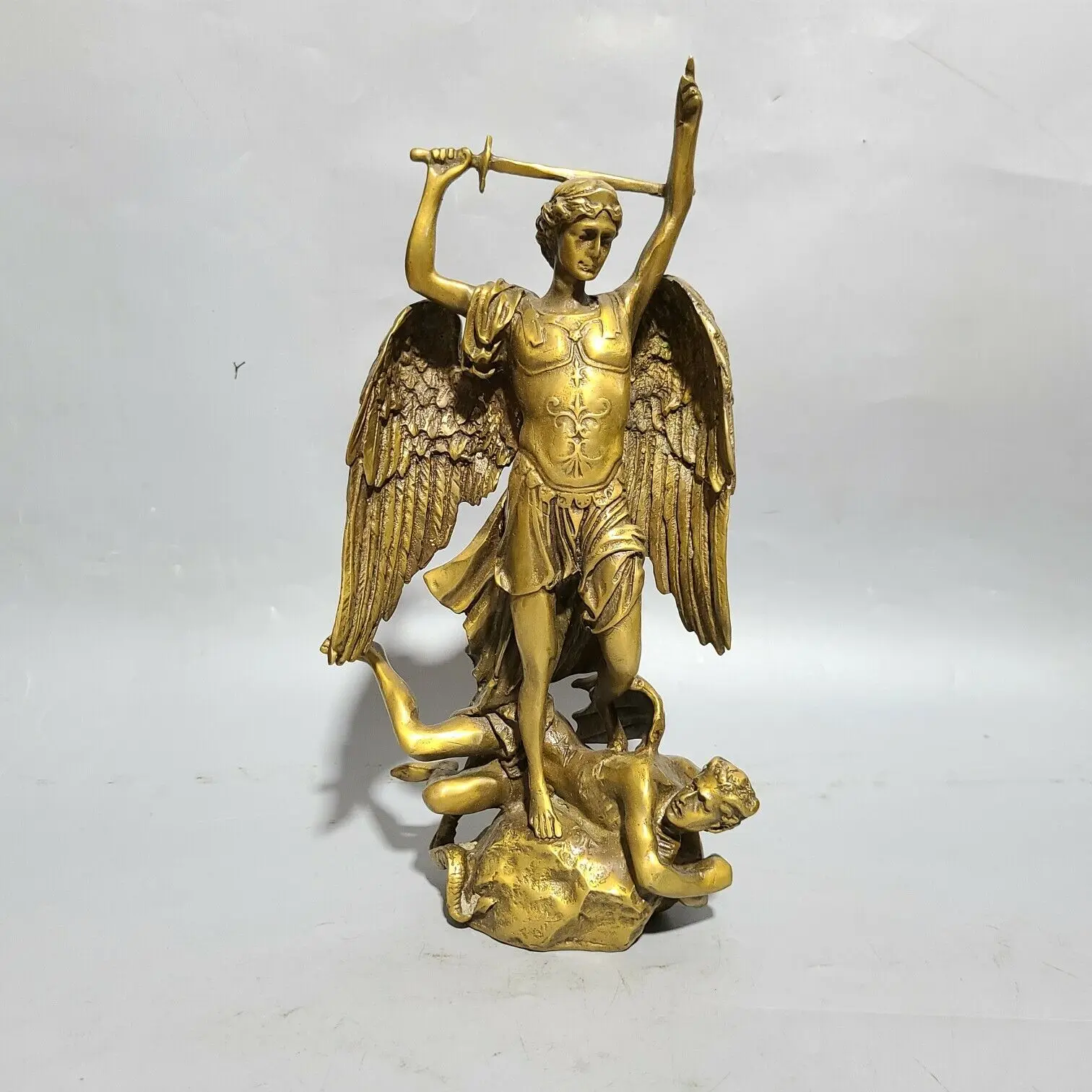 33 cm Chinese Brass winged man Statue old Bronze man Statue sculpture