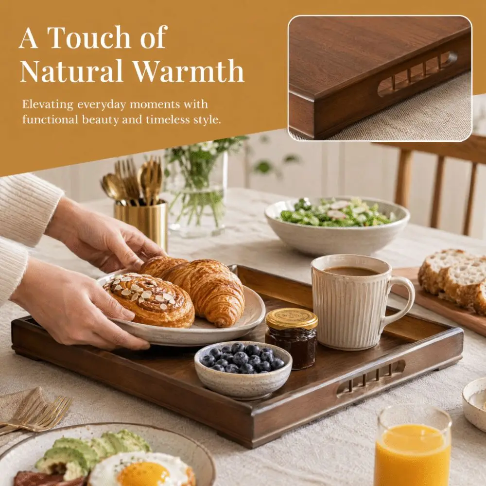 New Rectangular Food Storage Tray Smooth Surface Retro Style Fruit Platter Multifunction Tea Food Tray Home Use